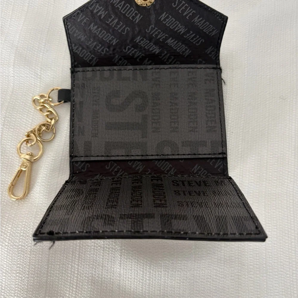 Steve Madden Card Holder Mini Wallet Keychain Black Logo(B124),
